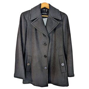 Calvin Klein Black Wool-Cashmere Pea Coat | Size 12 | Mint Condition